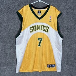 Seattle SuperSonics Basketball Jersey Mens 2XL Yellow Green NBA Reebok Lewis 7